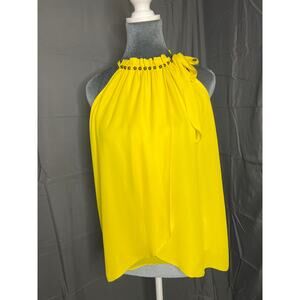 Yellow Flowy Blouse Sleeveless w/Bow Tie Women's Size Small Gold Ray NWT!